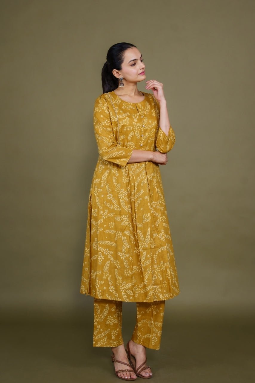 Women mustard floral designer printed cotton co-ord set lounge wear